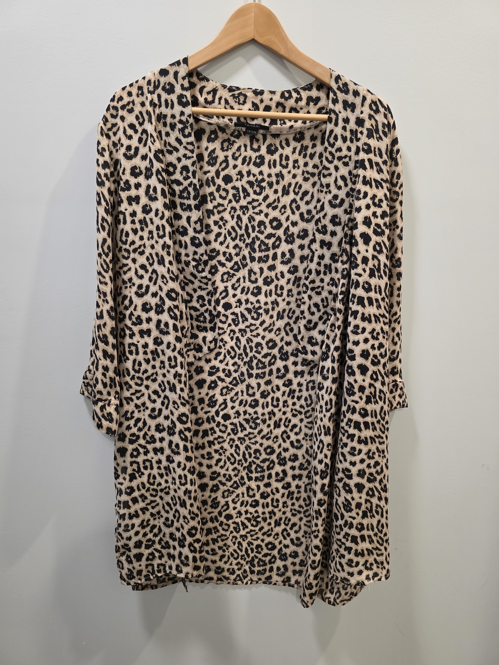 Tahari Leopard Print Open Front Kimono Cardigan Cover Up L/XL Beige Black - Picture 2 of 9